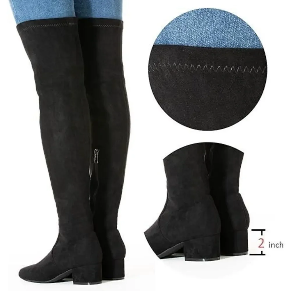 Womens black size 5.5 Over the Knee Boots Suede Low Heel Black above the knee Bo